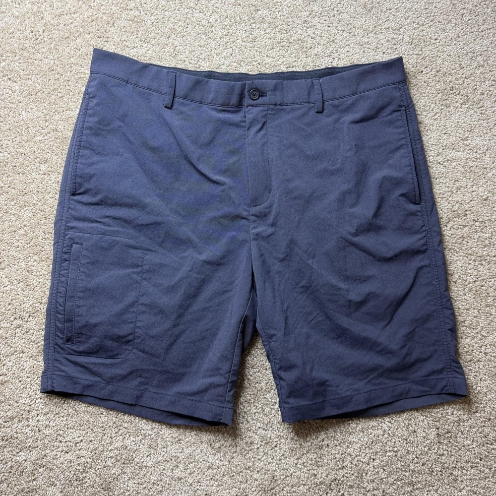 Greg Norman Chino Golf Shorts Mens 38 Blue Microfiber Stretch Flat Front